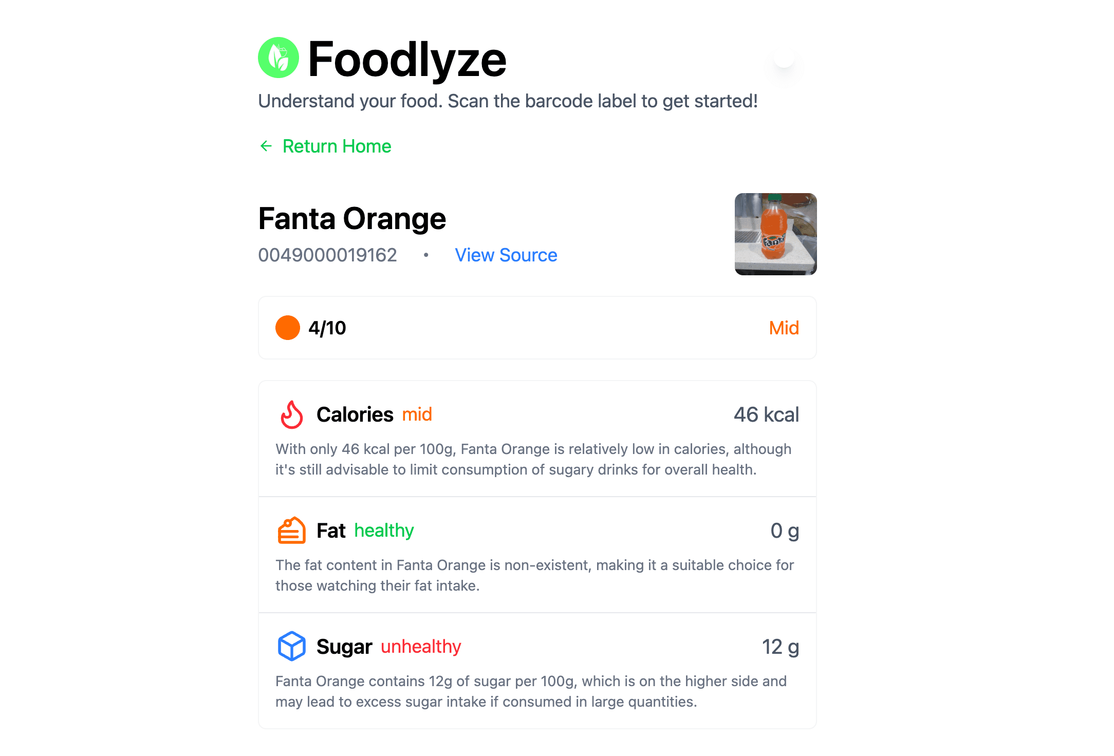 Foodlyze project screenshot